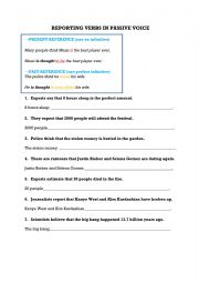 English Worksheet: Reporting verbs in passive voice