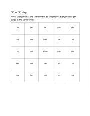 English Worksheet: B vs. P bingo