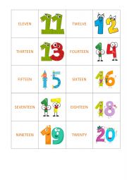 Memory game - numbers 11 to 20