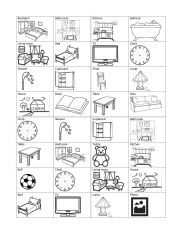 English Worksheet: house rooms and items bingo