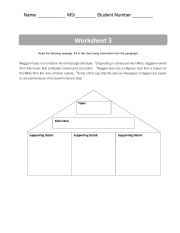 English Worksheet: Critical Reading - Finding the Topic Sentence