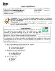 English Worksheet: DIAGNOSTIC 8TH GRADE