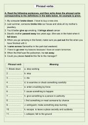 English Worksheet: phrasal verbs