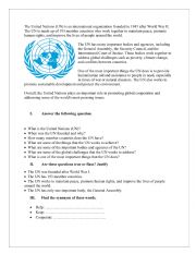 English Worksheet: international organizations reading