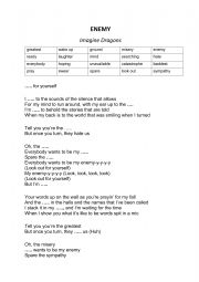 English Worksheet: Imagine Dragons - Enemy Worksheet