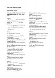English Worksheet: Son Mother By Meghan Trainor 