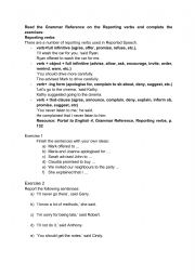 English Worksheet: Reporting verbs