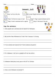 English Worksheet: handwriting - copy the sentences - low ability