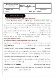 English Worksheet: Mid- Term Pioneer prep School Test n3 (8th form)