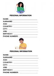 English Worksheet: Personal Information Tag