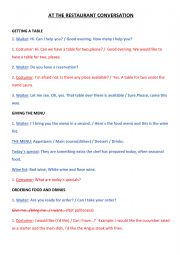 English Worksheet: At the restaurant