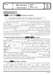 English Worksheet: 3rd Form Mid Term Test N2 (language)