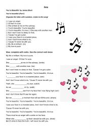 English Worksheet: Song You�re beautiful by James Blunt