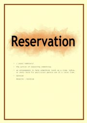 English Worksheet: Reservation material and exercise