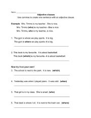 English Worksheet: Adjective Clauses for Grade 5