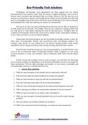 English Worksheet: reading: consumerism, technology and enviroment