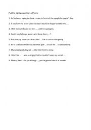 English Worksheet: phrasal verbs with off and in