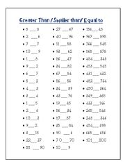 English worksheet: Greater/Smaller Than Worksheet