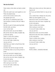 We are the World Song - Lesson Worksheet 