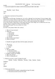 English Worksheet: diagnostic test 2nd grade food