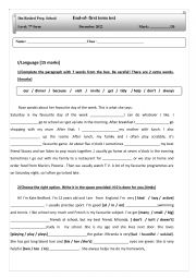 English Worksheet: End-of-first term test 7th form
