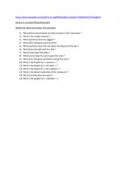 English Worksheet: Service in a Casual Dining Restaurant