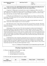 English Worksheet: End-term Test n 1 First Form 1st form