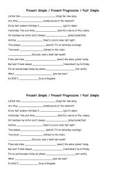 English Worksheet: Present simple - Present Progressive - Past Simple