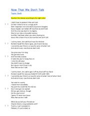 English Worksheet: Now That We Dont Talk by Taylor Swift