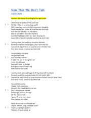 English Worksheet: Now That We Don’t Talk by Taylor Swift