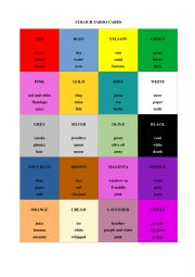 English Worksheet: Colours Taboo
