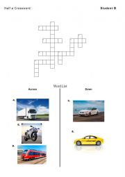 English Worksheet: Transport Half Crossword 