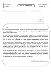 English Worksheet: END TERM 1 TEST 1ST FORM