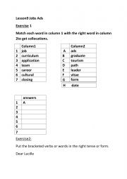 English Worksheet: lesson9 jobs Ads for bac students