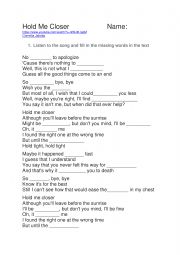 English Worksheet: Hold me closer word-gap