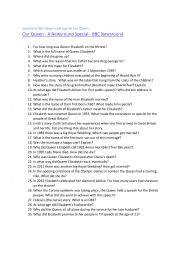 English Worksheet: Watchting/listening BBC Newsround Our Queen special