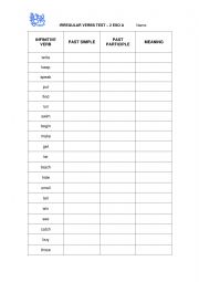 English Worksheet: Irregular verbs test