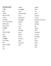 English Worksheet: describing people vocabulary