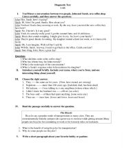 English Worksheet: Diagnostic Test 1AS
