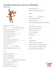 Grandma Got Run Over By a Reindeer song worksheet