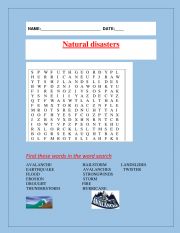 English Worksheet: Natural Disasters Crossword search