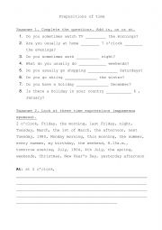 English Worksheet: Prepositions of time