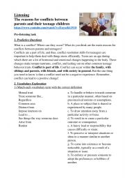 English Worksheet: Teen Conflicts. Listening