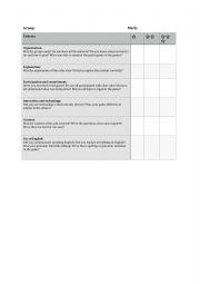 English Worksheet: Evaluation Criteria - Games