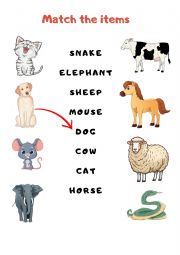 English Worksheet: Basic Animal Matching