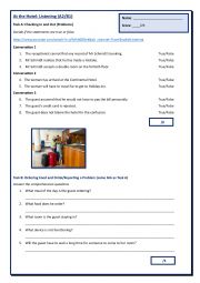 English Worksheet: At the Hotel: Listening (A2/B1)