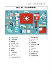 English Worksheet: First Aid Kit Vocabulary