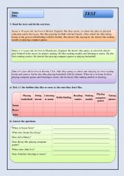 English Worksheet: English test 9th class