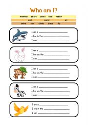 English Worksheet: Animal Guess - Who am I?