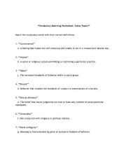 English Worksheet: Taboo Vocaublary Worksheet
